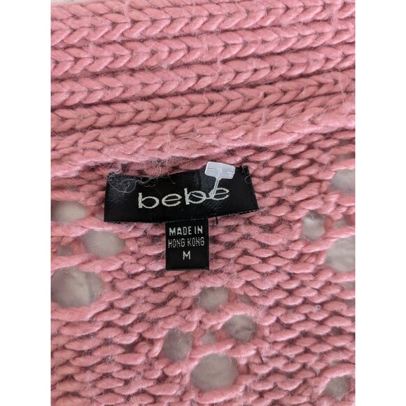 Y2K Bebe Cardigan Sweater SZ M Dusty Pink Open Chunky Knit Cropped Tie Front - Picture 4 of 9